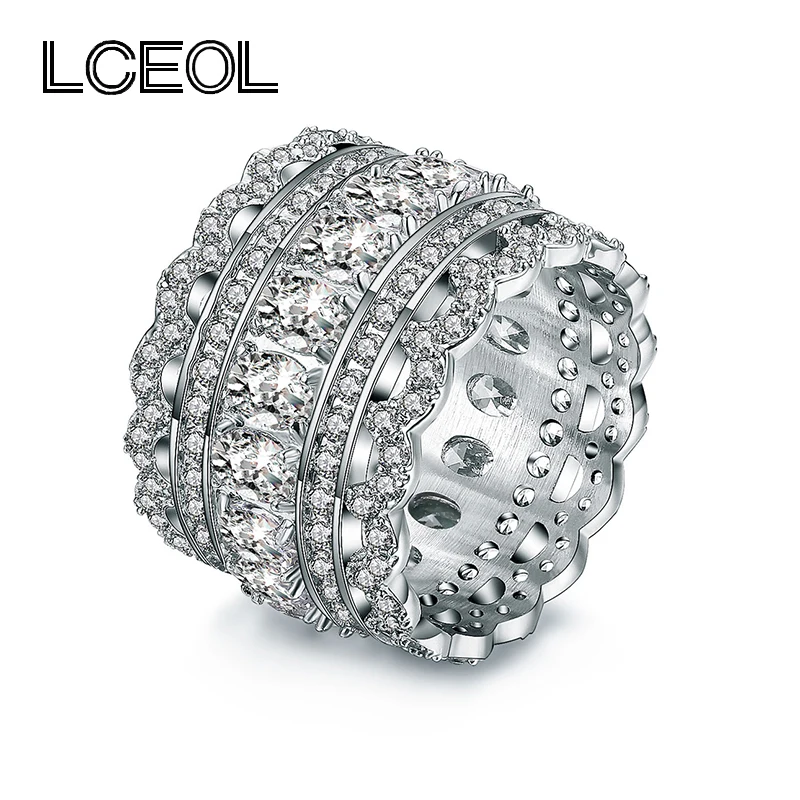 LCEOL Hot Sale! Luxury Jewelry CZ Diamonds Ring Big Off White Gold Color Full Inlay Clear ...