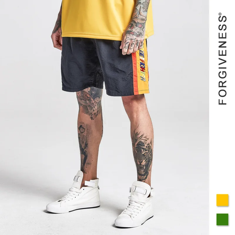 Xieruis best качество Радуга с принтом букв Side Striped Для мужчин Рубашки домашние хип-хоп уличной по колено Для мужчин шорты Пляжные шорты