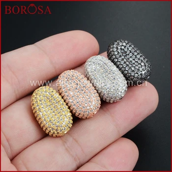 

BOROSA 6pcs Micro Pave White Zircons CZ Beans Spacer Bead for Bracelet/Necklace DIY Jewelry Mix Color Drusy Beads WX410