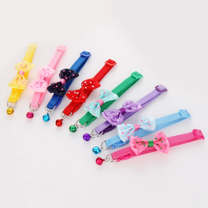 

Bowknot Design Nylon Dog Puppy Cat Collars adjustable Necklace Cat Harness With Bell For Pet Small Animal Pets Supplies