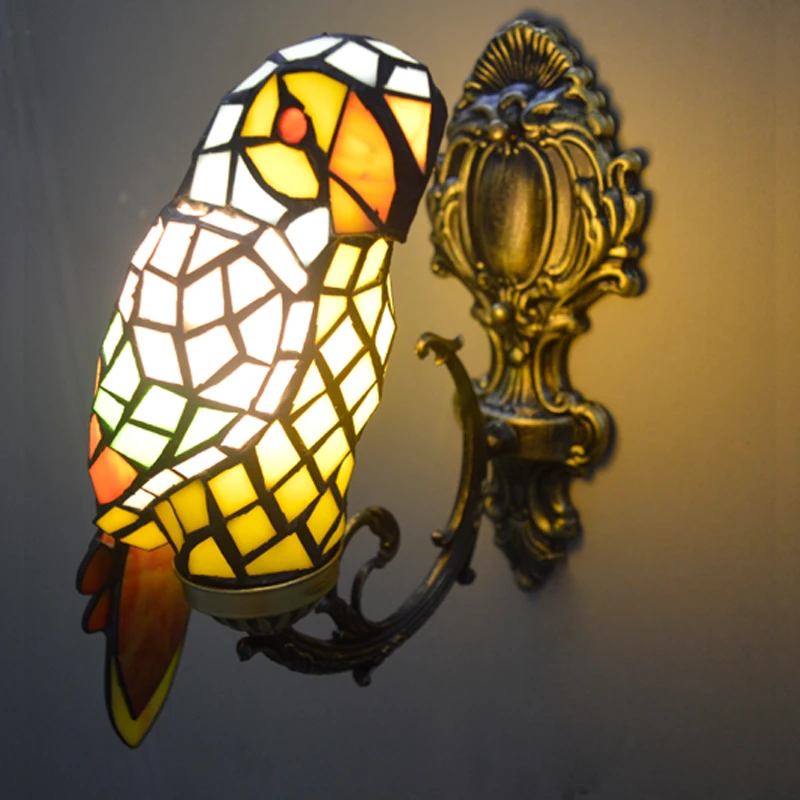 Macaw bird tiffany wall lamp stained glass wall mounted accent lamp for foyer novelty light fixture unique home decor lighting Macaw bird tiffany wall lamp stained glass wall mounted accent lamp for foyer novelty light fixture unique home decor lighting