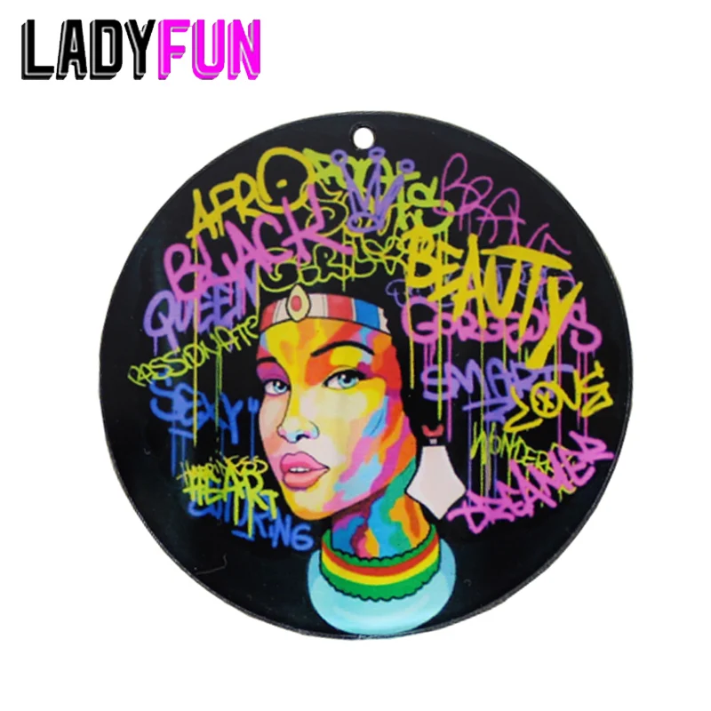 

Large African Earrings Charms 2 Sided Colorful Printing Afro American Women Black Queen For African Jewelry Making
