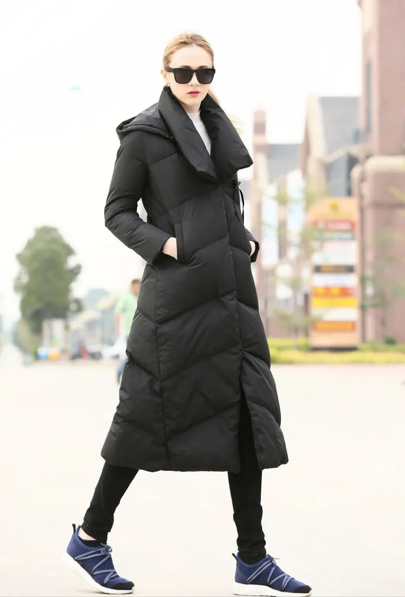 Итальянский дизайн, супер длинный женский пуховик с большим воротником, плотное белое пуховое пальто с капюшоном, большие размеры, женские куртки, верхняя одежда, пальто