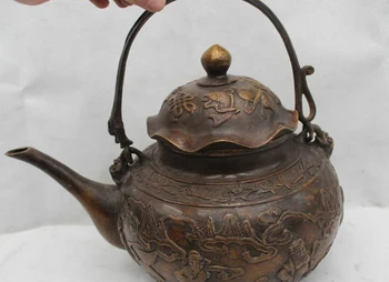 

9"China Chinese Folk Bronze the Eight Immortals head kettle water jug Statue