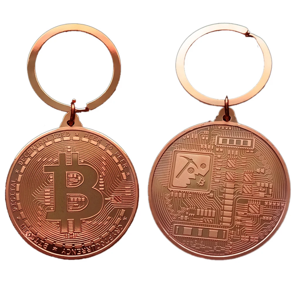 1PC Gold Plated Bitcoin Keychain Gold Silver Commemorative Litecoin Ethereum Coin Keychain BTC Coin Car Bag Keyring Jewelry Gift