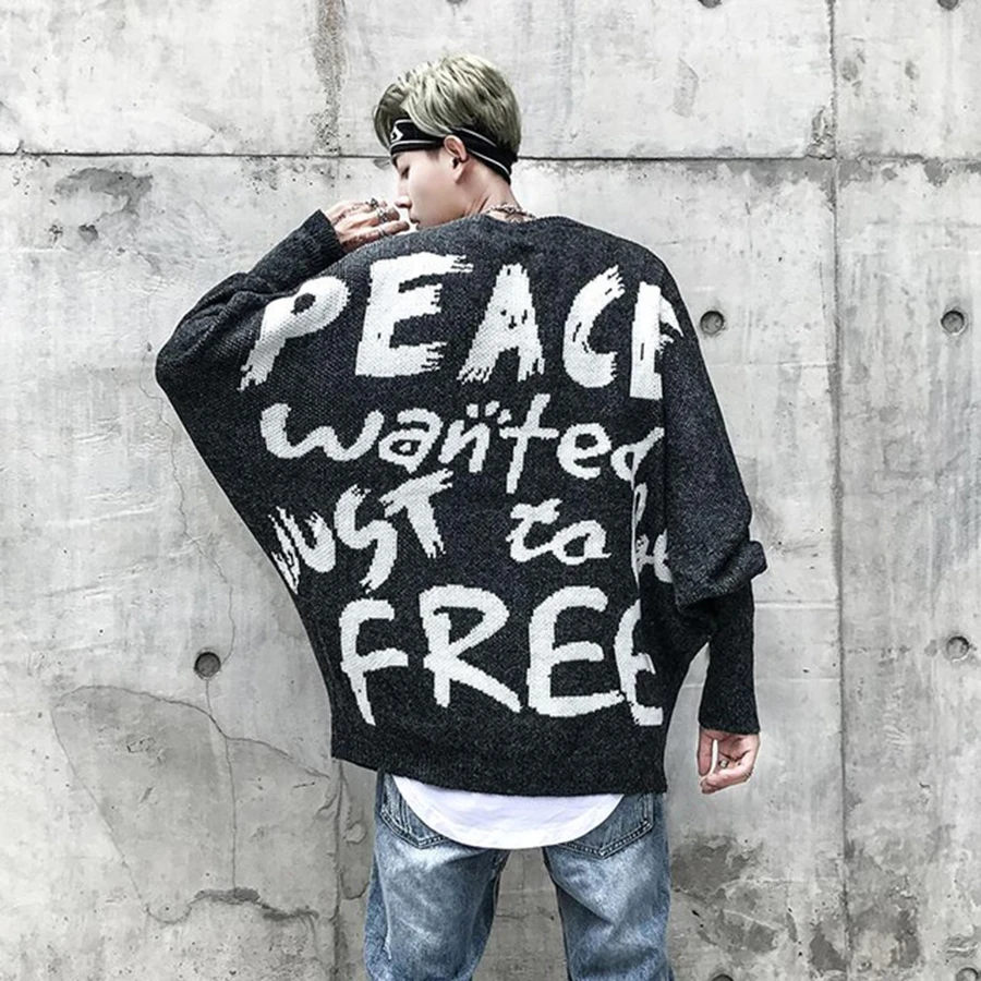 Мужской свитер в стиле хип-хоп с буквенным принтом, уличная одежда, кашемировый вязаный мужской пуловер, корейская модная одежда, большие размеры, Modis Sueter Hombre