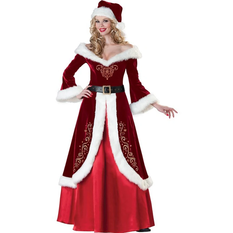 

XL Santa Claus Women Cosplay Costumes Full Set Adult Christmas Long Dress New Year Carnival Party Winter Clothes Outfit Shawl