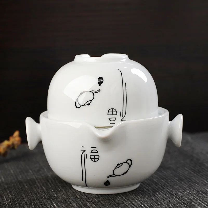 Китайский узор керамический дорожный чайный набор 1 чашка+ 1 горшок, чайная чашка Чайник Чайная посуда Чайный горшок фарфоровый чайник путешествия элегантный Gaiwan, чайная чашка - Цвет: 02