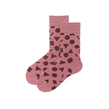 

1 pair men socks cotton crew socks geometric pattern women socks novelty gift socks for spring autumn winter