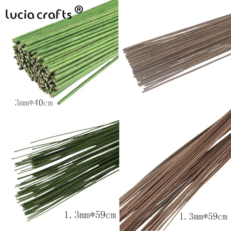 

1.3mm 59cm/3mm 40cm Length green coffee color paper pachets with wire artificial flower stem 12pcs/lot G1308