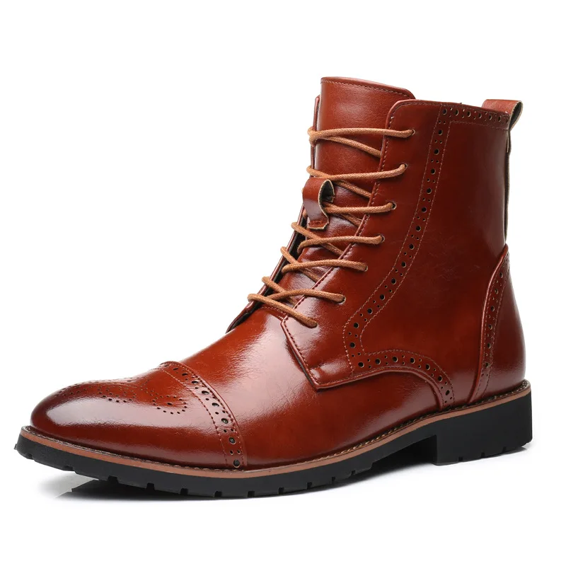 Мужские ботинки с перфорацией типа «броги» в британском стиле размера плюс 38-48 ботильоны с острым носком Осень-Зима Мужские модельные туфли-оксфорды - Цвет: Brown