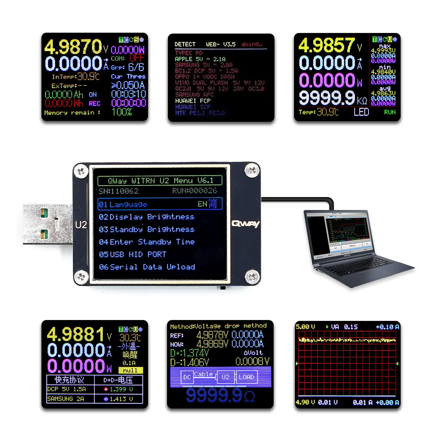 WEB-U2 Current And Voltage Meter USB Tester QC4+