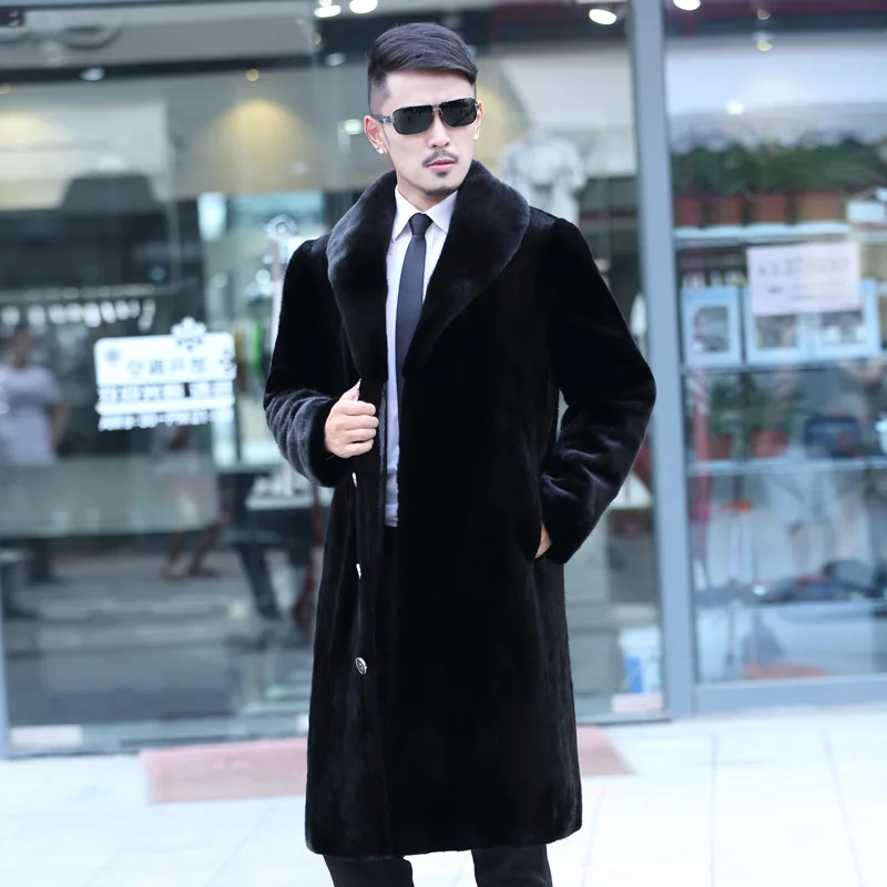 

S-6XL New Fashion European and American Men Winter Clothes Thickness Long Trench Coat Faux Mink Fur Coat Winter Male Overcoat