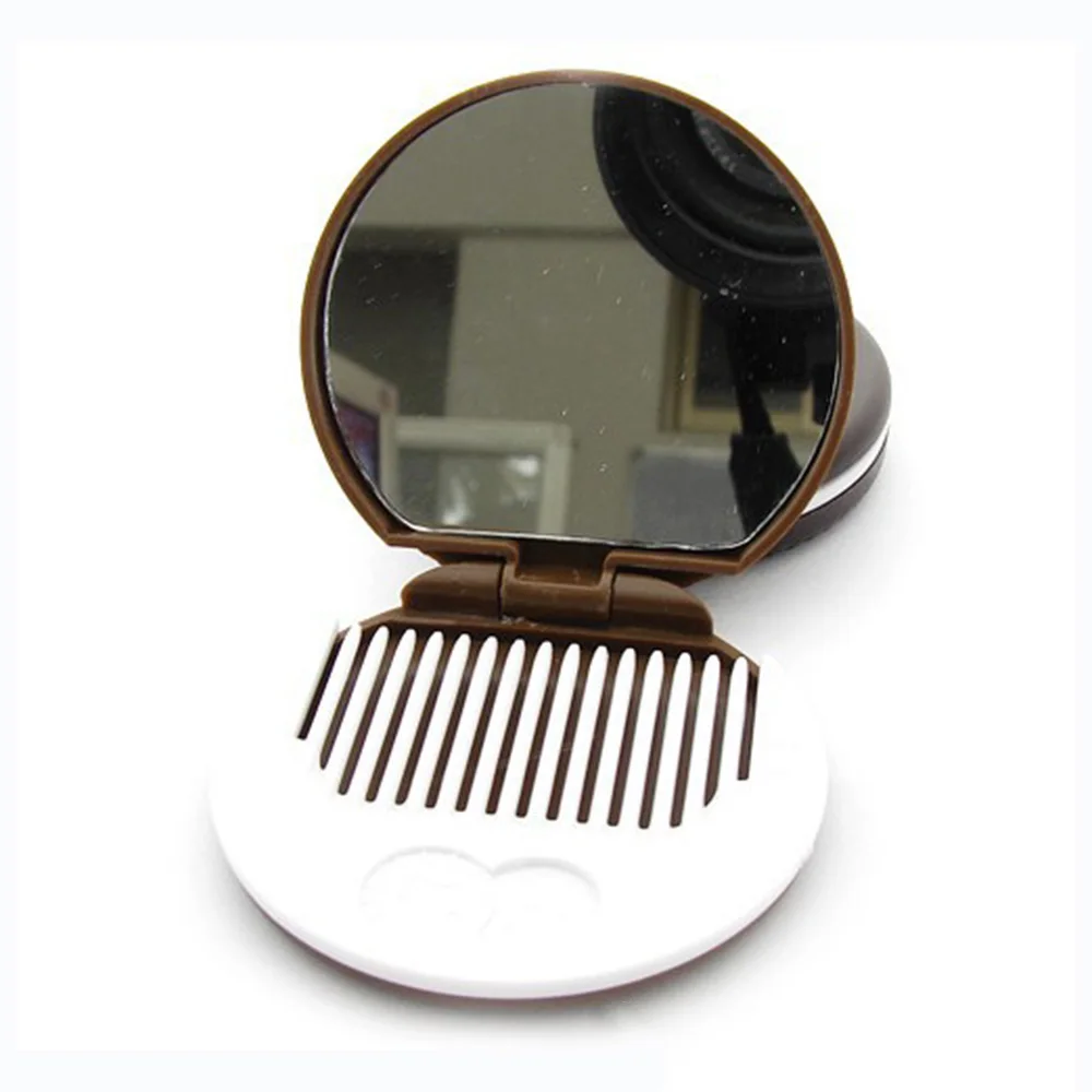 

1pc Women Makeup Tool Pocket Mirror Makeup Mirror Mini Dark Brown Cute Chocolate Cookie Shaped With Comb Lady P27