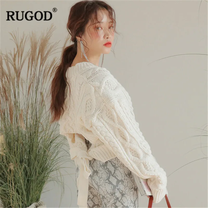 RUGOD 2019 جديد الدانتيل متابعة تصميم محبوك سترة المرأة مثير عارية الذراعين تويست سترة السترة أفضل جودة كم طويل البلوز befree