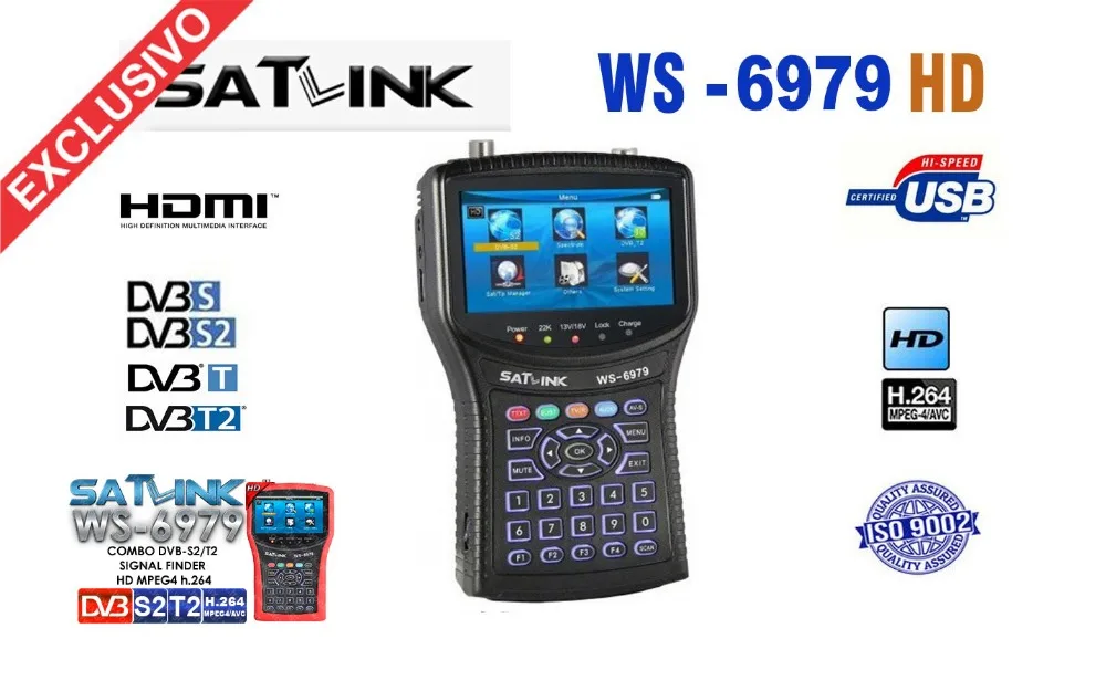 Satlink WS-6979 спутниковый искатель DVB-S2& DVB-T2 MPEG4 комбо+ спектр спутниковый измеритель искатель ws-6950 спутниковый искатель ws6979 метр