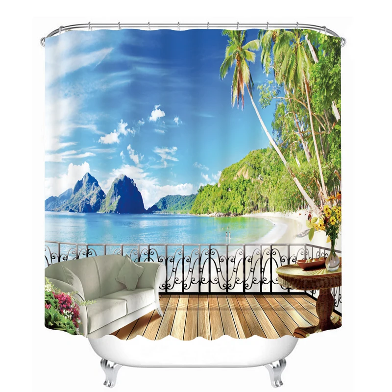 

Custom Shower Curtains 3D Beautiful Beach View Pattern Bathroom Curtains Waterproof Washable Bath Curtain Bathroom Accessories