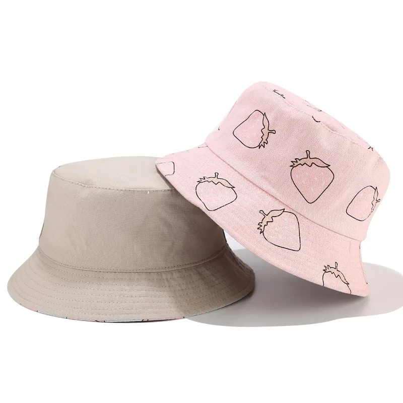 Hot fisherman hat women female summer autumn fruit strawberry double-sided wearing cap outdoor travel sun visor bucket hat caps
