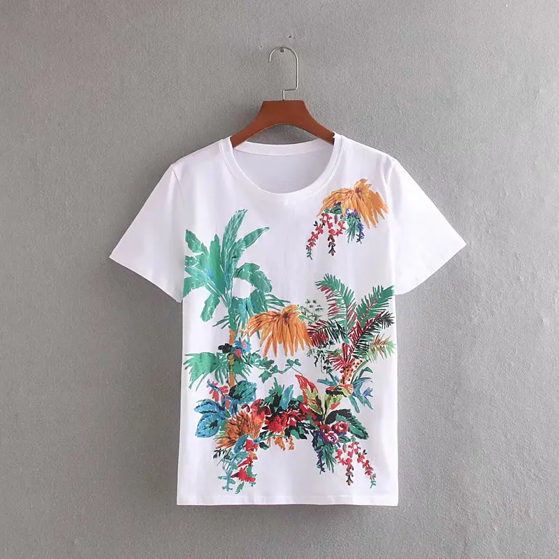 

Printed Floral T-shirt Summer Female Fashion Short Casual Beach Tops Tees O-Neck Basic Wild T-shirt Women Knitting Clothing