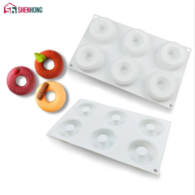 

SHENHONG 6 Holes Dounts Silicone Cake Decorating Mold For Baking Mould Dessert Mousse Pastry Pan Bakewar bakvormen Mousse