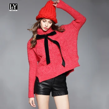 

Ly Varey Lin Autumn Winter Turtleneck Knitted Sweater Women Warm Elastic Twist Sweater Pullover Red Christmas Casual Female Tops
