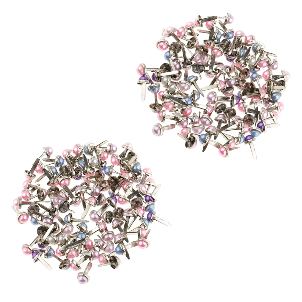 400 Pieces Metal Pearl Head Brad Paper Fasteners for Scrapbooking Embellishment Paper Craft 6mm