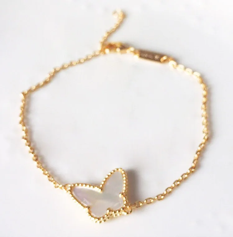 

OL Fashion Cute Butterfly Bracelet Bezel Setting White Black Green Blue Red Shell Charms Gold Bracelet Bracelets for Women
