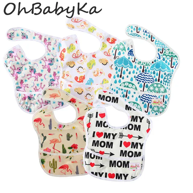 Ohbabyka, 5 шт. в упаковке, водонепроницаемые нагрудники для кормления детей с карманом, моющиеся детские нагрудники с регулируемыми узорами, аксессуары для детской одежды - Цвет: SZY0106101720