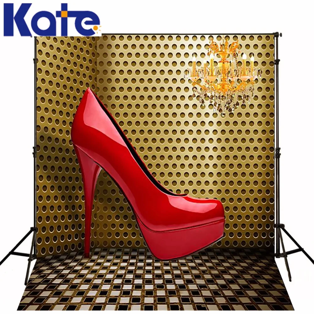 

Kate 10x10ft Indoor Wedding Tile Wedding Photo Backdrops Red High Heels, Gold Wall Washable Photography Studio Background