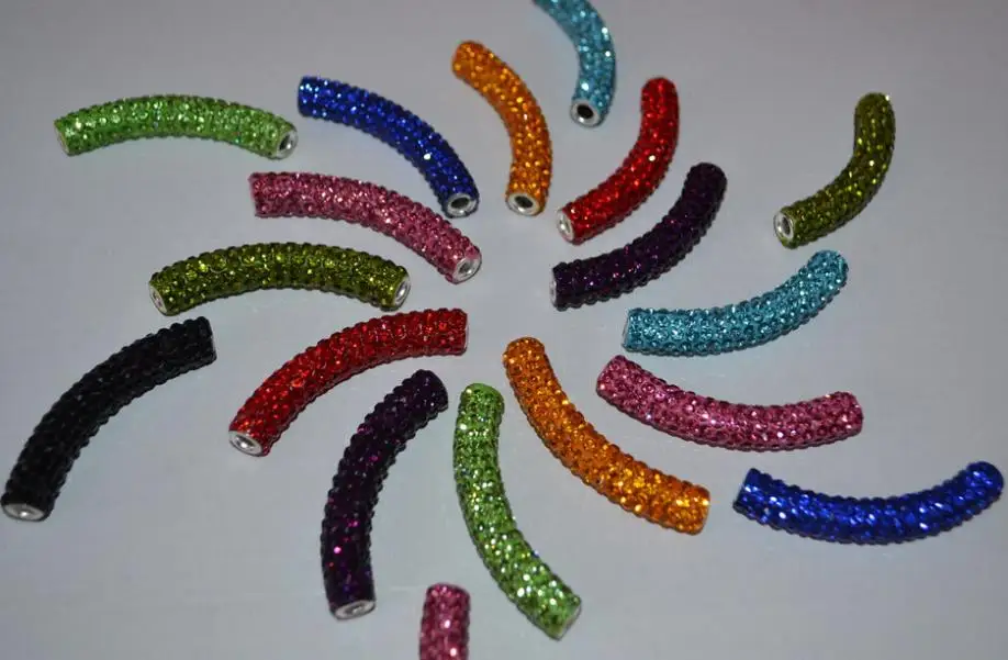

new clay blue white red black mixed multi color micro pave long bending tube crystal crystal beads.DIY