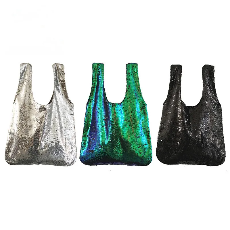 

2018 new High Quality Sequins Handbag Fashion Women Mermaid Sequins Shopping Bag Double Color Shiny Sequins Ladies Casual Tote