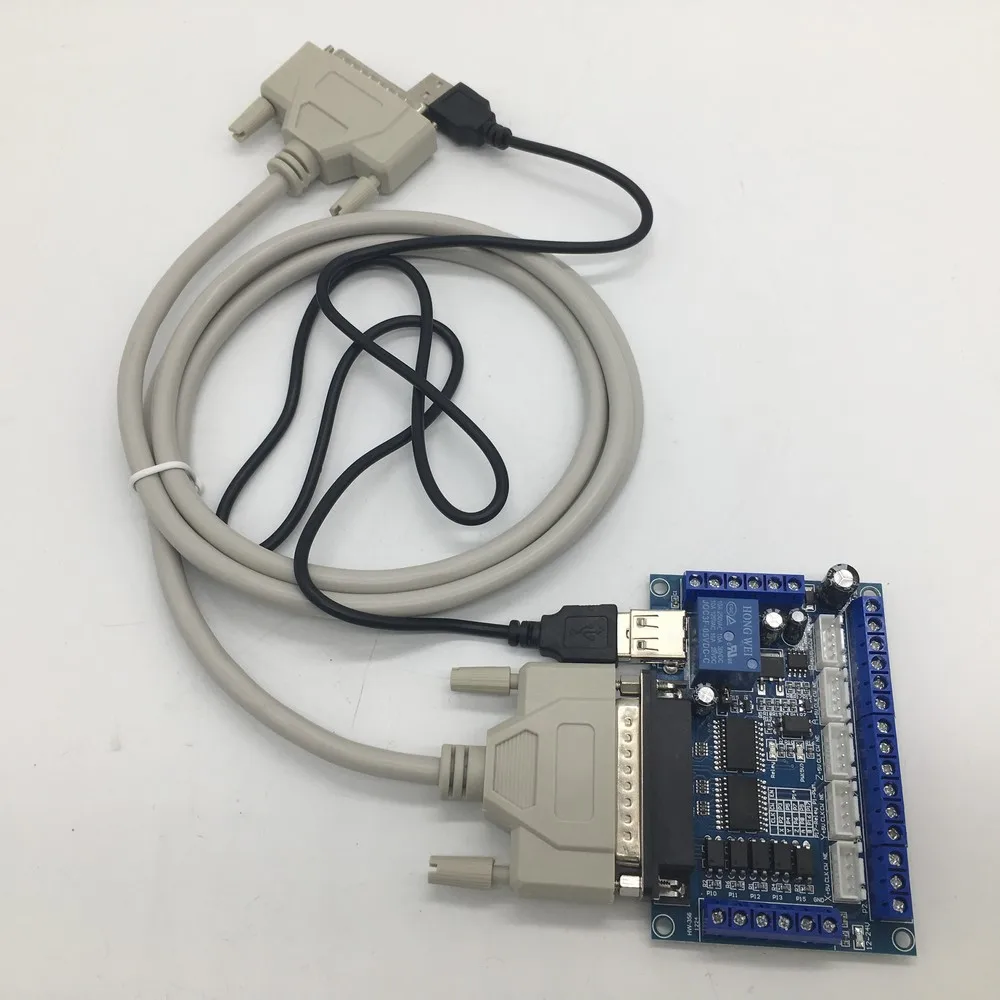 

5 Axis CNC Breakout Board Interface with USB+ 25 Pins Cable for Stepper Driver MACH3 CNC Router Board Control 3D printer