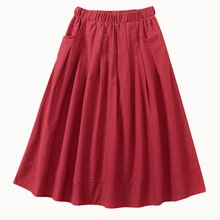 Новые летние хлопковые и льняные юбка с карманами г. женские весенние винтажные тонкие юбки в складку сплошной цвет эластичный пояс юбки женские