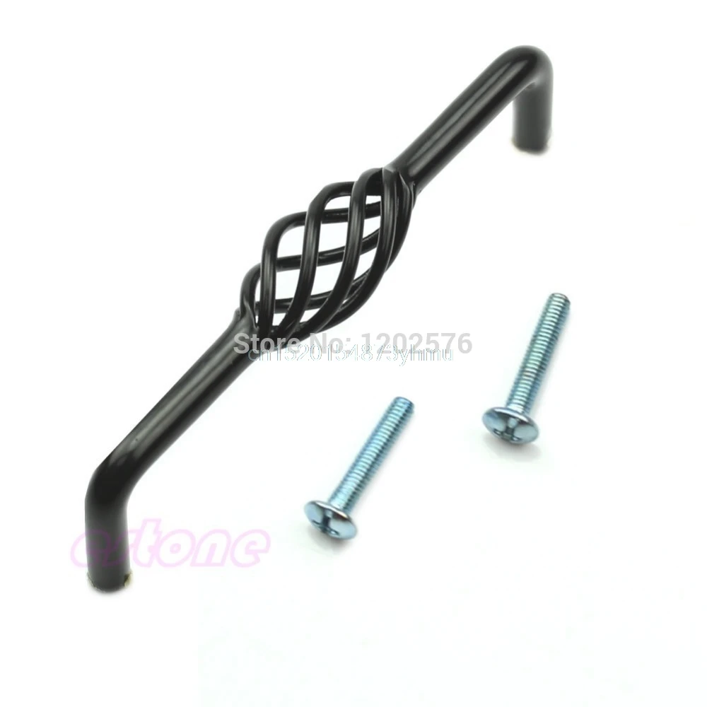 

Nice Vintage Style Bird Cage Kitchen Holes range 128mm Cabinet Cupboard Door Drawer Black Pull Handle #L057# new hot