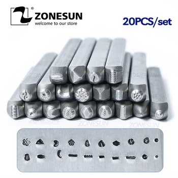 

ZONESUN 20PCS Custom Jewelry Metal Stamps Flower Moon Heart Symbol Leather Punch Die Craft LOGO Stamping Tools Steel Metal Tool
