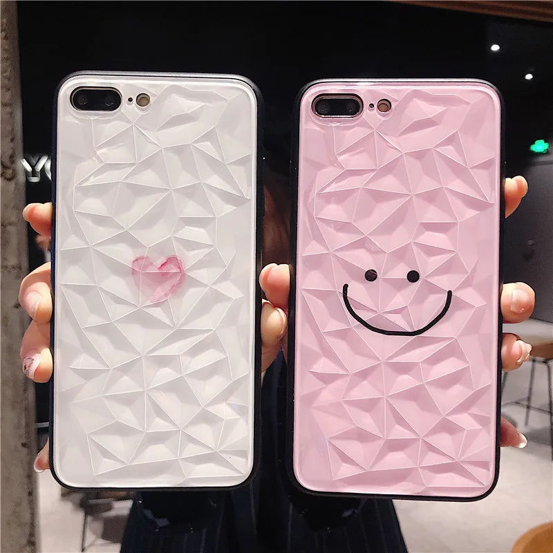 

3D Rhombus Fresh Cover for Iphone 7 Plus Case Love Heart Smile Face Coque for Iphone 6 6S 8 Plus X Xr Xs Max Case Fundas Capa