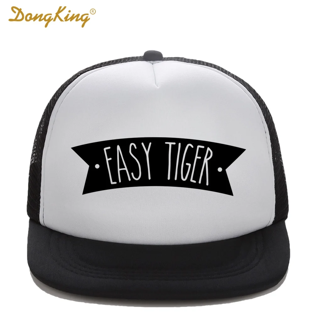 

DongKing Kids Trucker Hat EASY TIGER Print Child Baby Boy Girl Funny Summer Trucker Caps High Quality Baseball Cap Son Gift