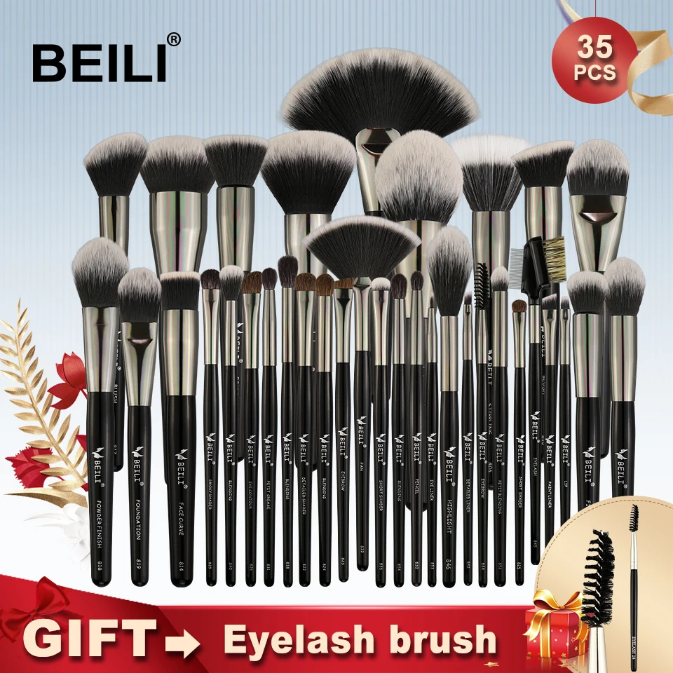 BEILI Black 35 Pieces Makeup Brushes Set Professional Soft Natural bristles Blending Eyebrow Concealer Cream Foundation Powder BEILI Black 35 Pieces Makeup Brushes Set Professional Soft Natural bristles Blending Eyebrow Concealer Cream Foundation Powder