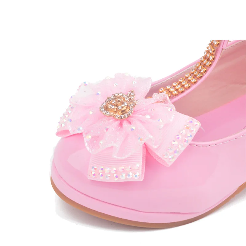 ULKNN Girls Sandals high heel pink leather Buckle Strap children's Gladiator Bowtie White Shoes size 26-37 soft Kid shoes enfant