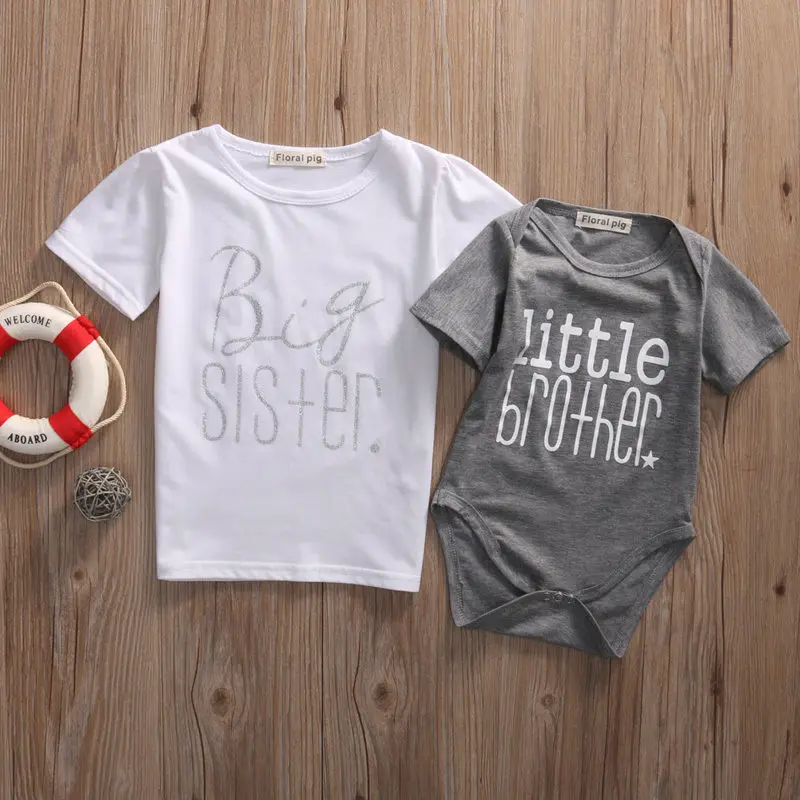 

Matching Clothes Big Sister Little Brother Matching T-shirt Graphic Tees Bodysuit Cotton Outfits Summer