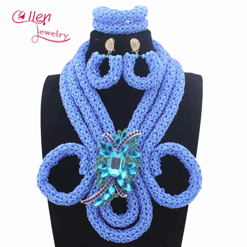 Fabulous Luxury African beads jewelry sets india flower beads nigerian beaded wedding bridal necklace dubai jewelry sets W14033