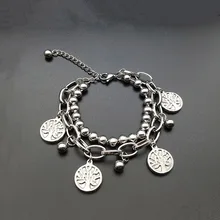 Популярные модели из нержавеющей стали, браслет из титановой стали для девочек, двойная подвеска с деревом жизни, браслет, горячая распродажа