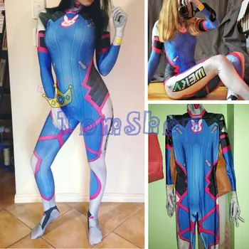 

D VA Costume Zentai Suit Women Girls Halloween Cosplay Catsuit Lycra Spandex Digital Print Bodysuit Jumpsuit