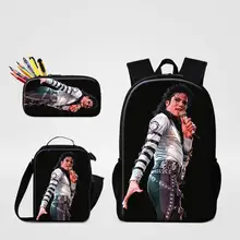 Майкл Джексон 3 шт./компл. школьный рюкзак изолированный контейнер для обеда сумка детская книжная сумка пенал на молнии для детей повседневный рюкзак