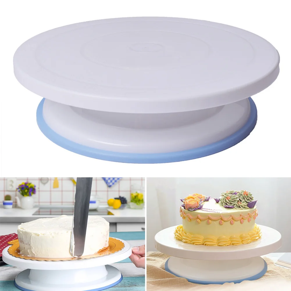  1 Set Cake Decorating Turntable Rotating Cake Stand with Comb & Icing Smoother + Icing Spatula TB S