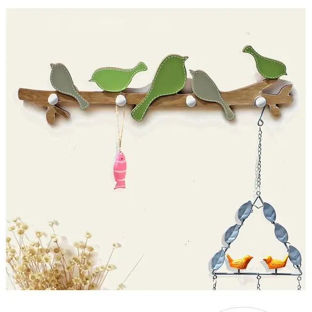 Buy Wood Birds Storage Holder With 4 Hooks Hanging