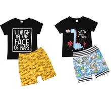 0-3Y Летние повседневные комплекты одежды для маленьких мальчиков футболки с коротким рукавом и надписью+ шорты