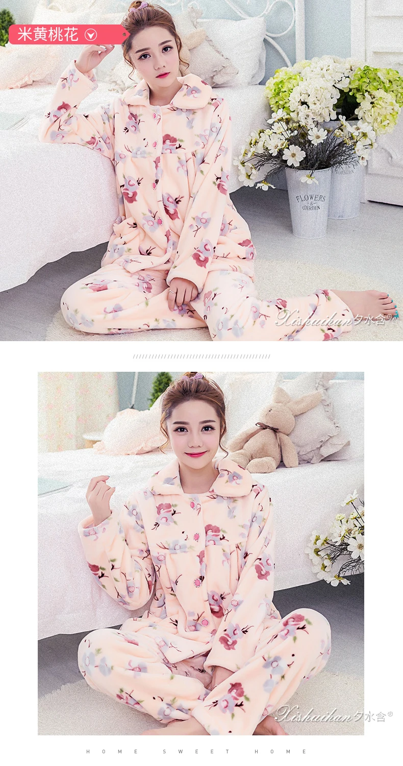 Women Winter Flannel Pajamas Thick Warm Winter Sleeping Clothes Two Piece Pajama Suits 2018 New Night Wear Nighty Clothes JW333 (16)