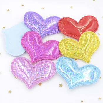 

Wholesale 60Pcs Glitter Heart Padded Patches Laser PU Fabric Applique for DIY Girl Hair Band Headbands Ornaments Accessoies F52