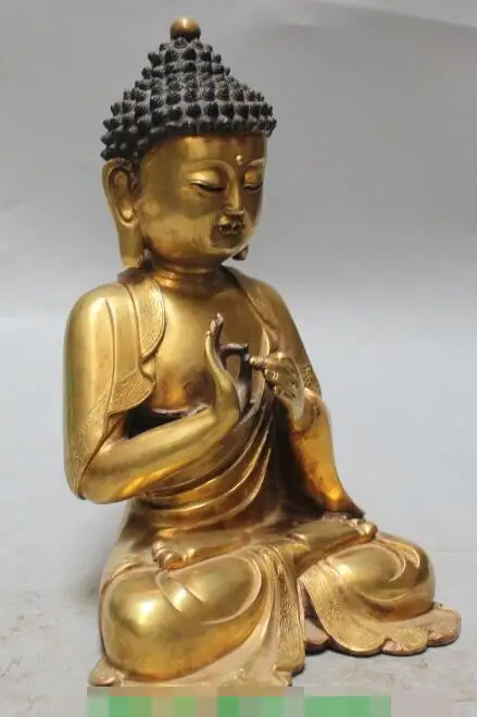 

S2305 11"Chinese Tibet Purple Bronze 24K Gold Gilt Shakyamuni Amitabha Buddha Statue